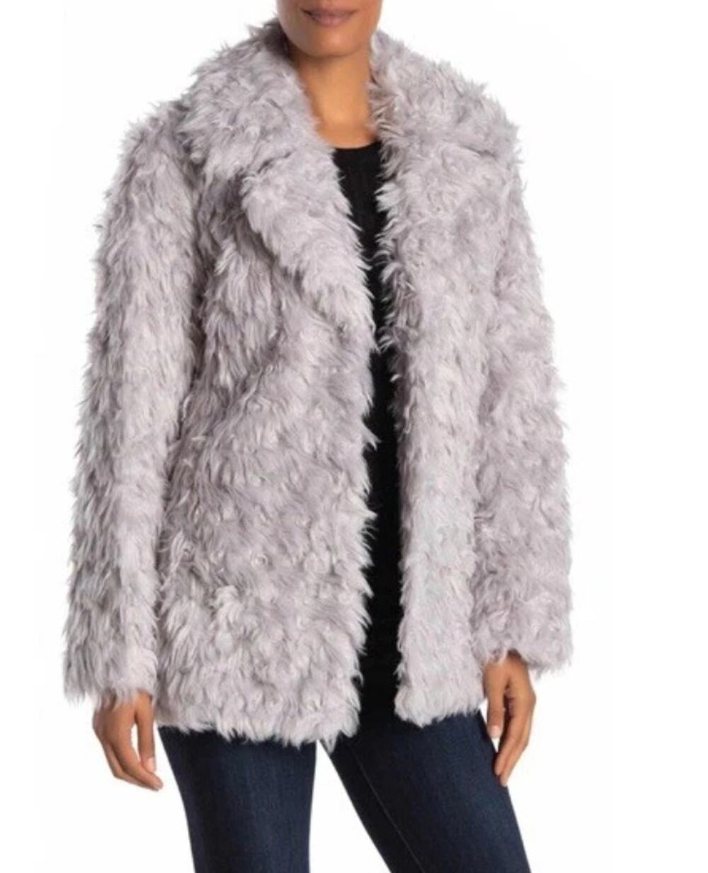 Avec Les Filles Curly Faux Fur Fuzzy Cozy Jacket Coat Silver Grey XS NWT $300